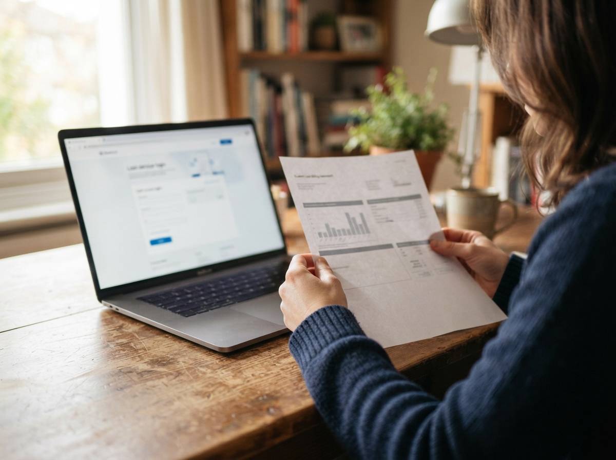 A student loan borrower reviews a bill and checks their loan servicer account online.